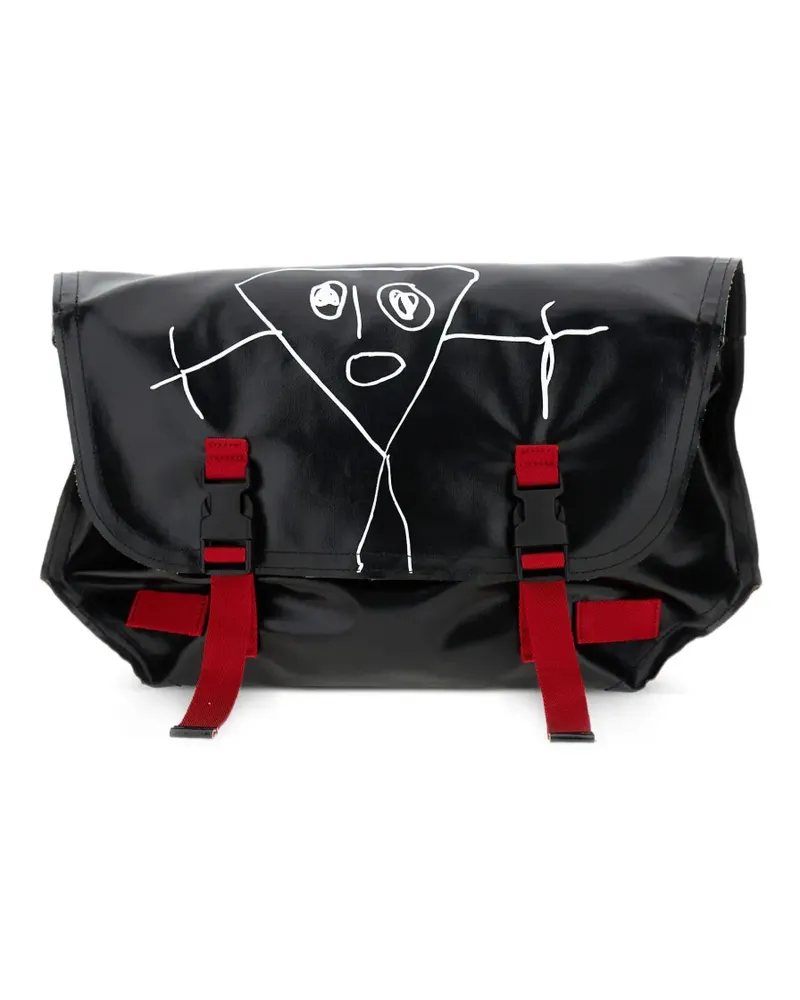 PLAN C Schultertasche mit Kritzel-Print - Schwarz Schwarz