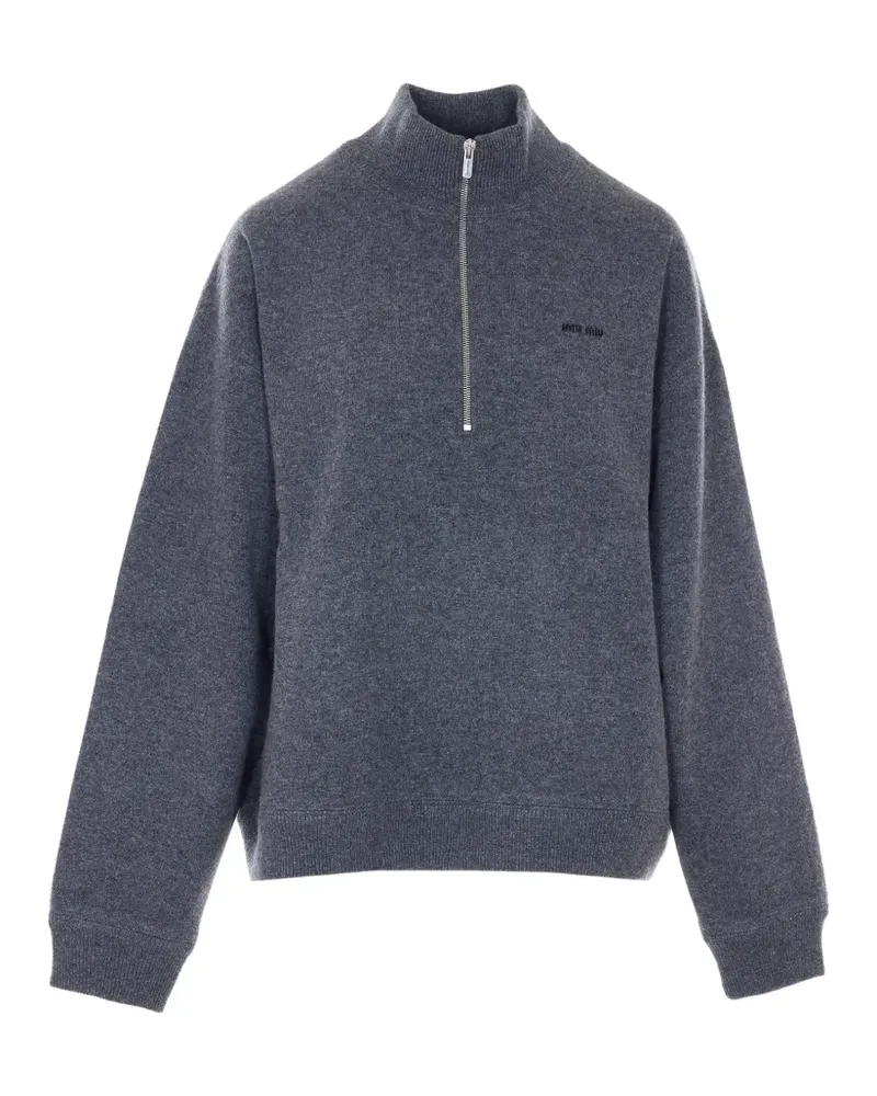 Miu Miu half-zip embroidered-logo sweater - Grau Grau