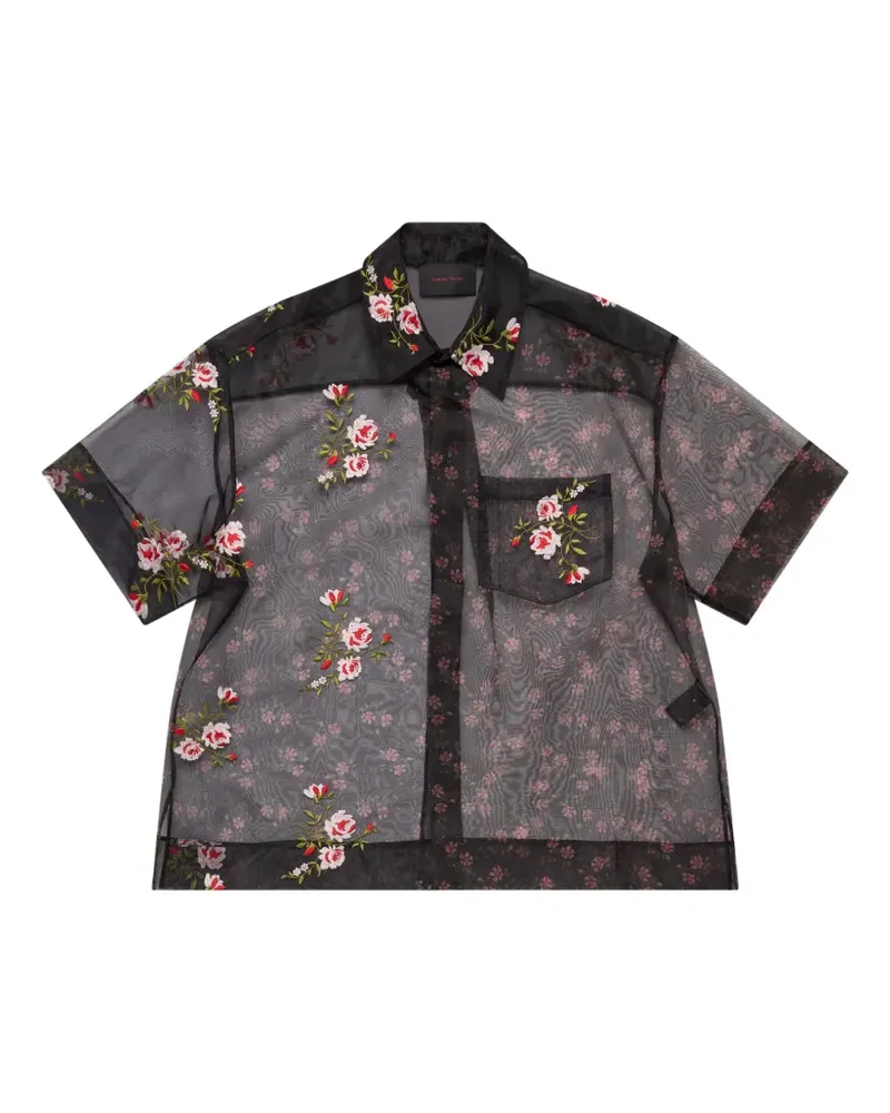Simone Rocha floral-embroidered sheer shirt - Schwarz Schwarz