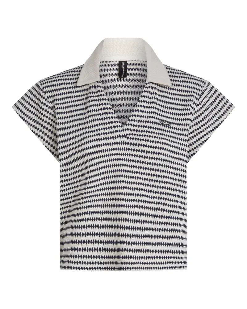 Karl Lagerfeld Gehäkeltes Poloshirt mit Streifen - Weiß Weiß