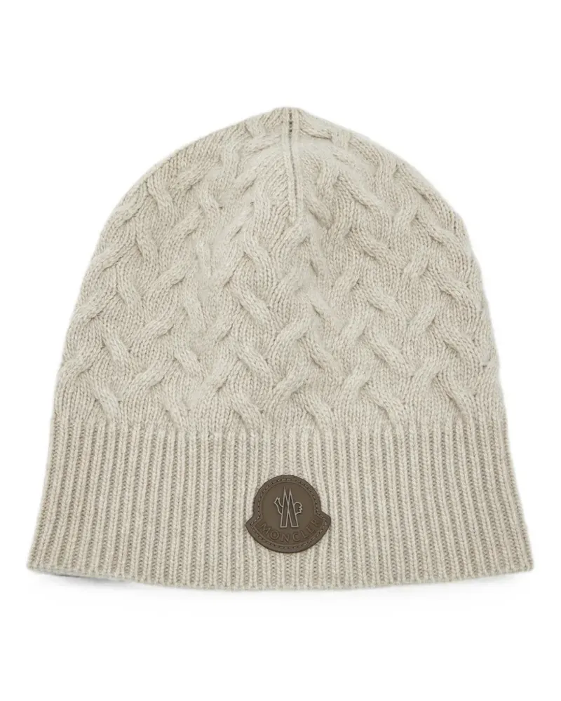 Moncler cable-knit logo-patch beanie hat - Nude Nude