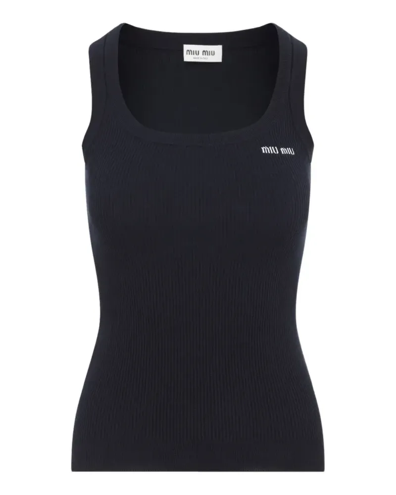 Miu Miu logo-embroidered ribbed-knit tank top - Blau Blau