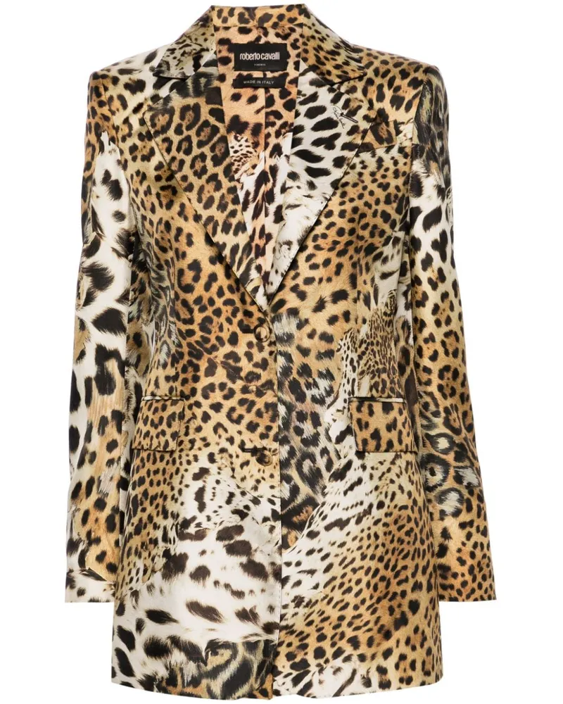 Roberto Cavalli Seidenblazer mit Jaguar-Print Nude