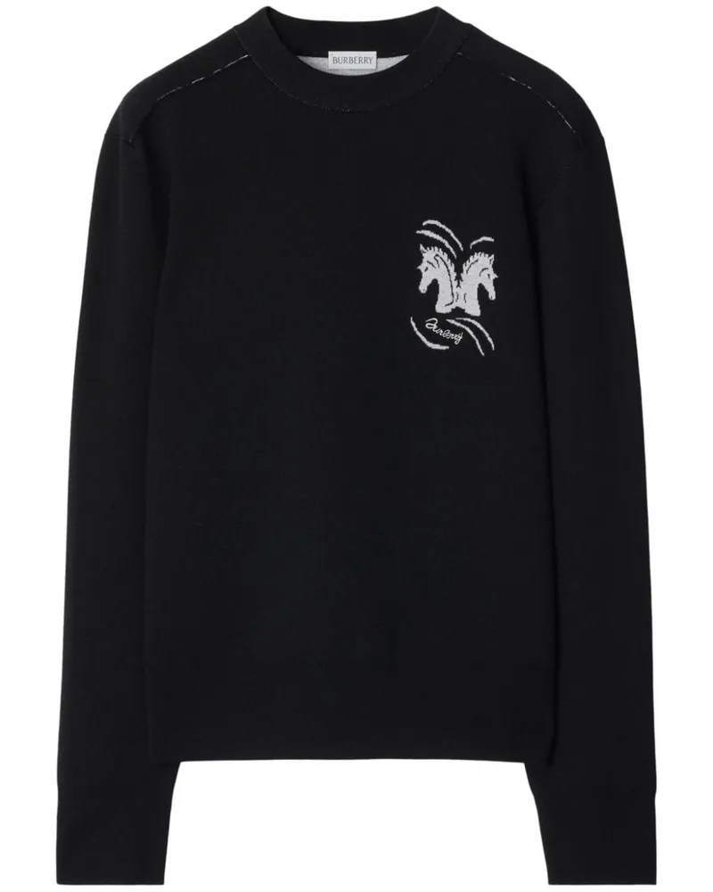 Burberry Gestrickter Pullover mit gespiegeltem Pferd - Schwarz Schwarz