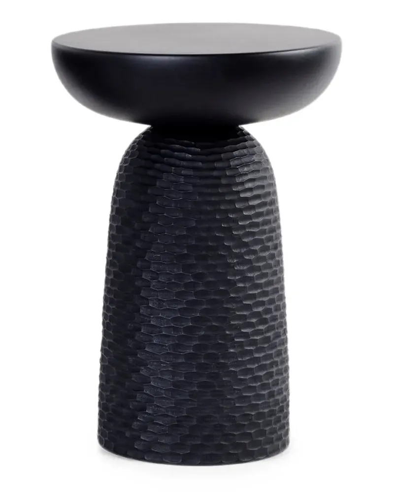 Zanat Nera Hocker mit handgeschnitztem Design - Schwarz Schwarz