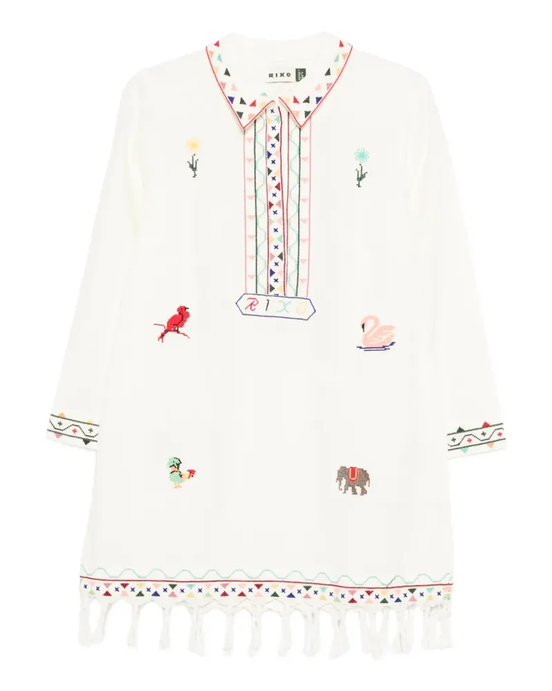 RIXO Astoria embroidery tassel mini dress - Nude Nude