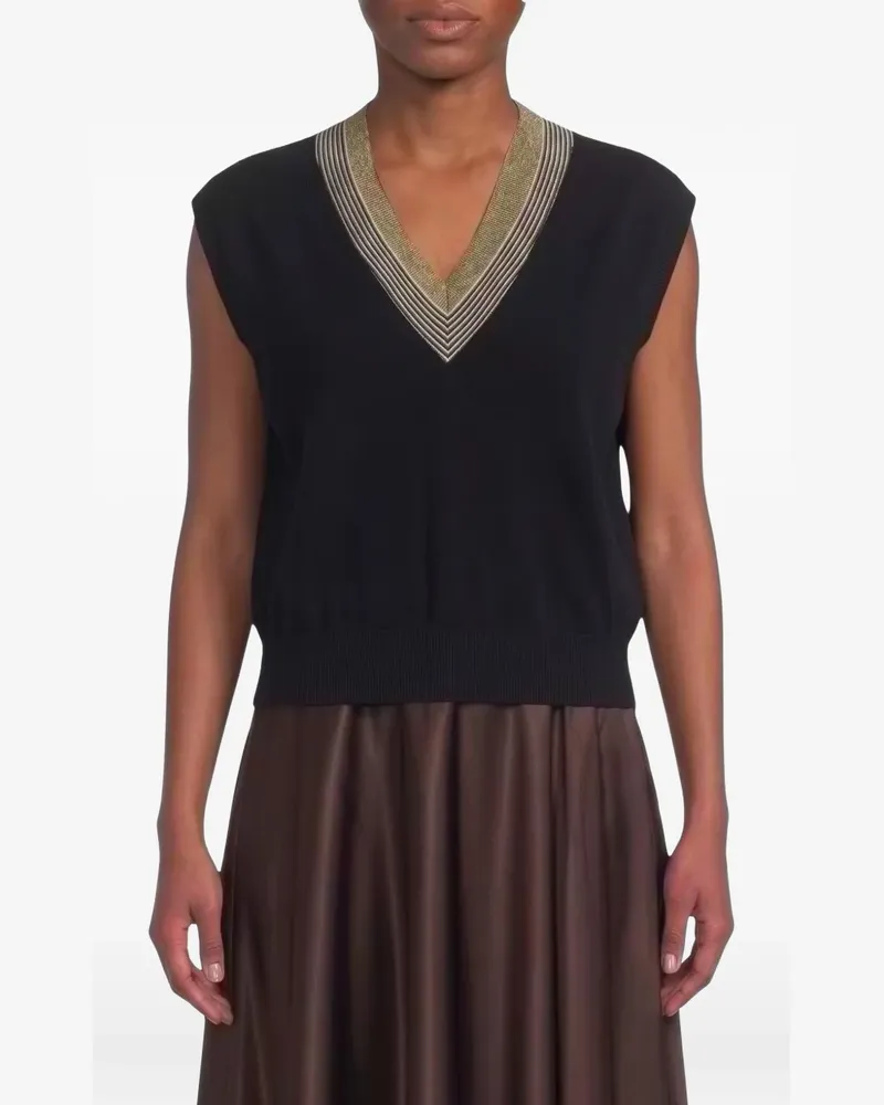 Brunello Cucinelli striped V-neck sweater vest - Schwarz Schwarz