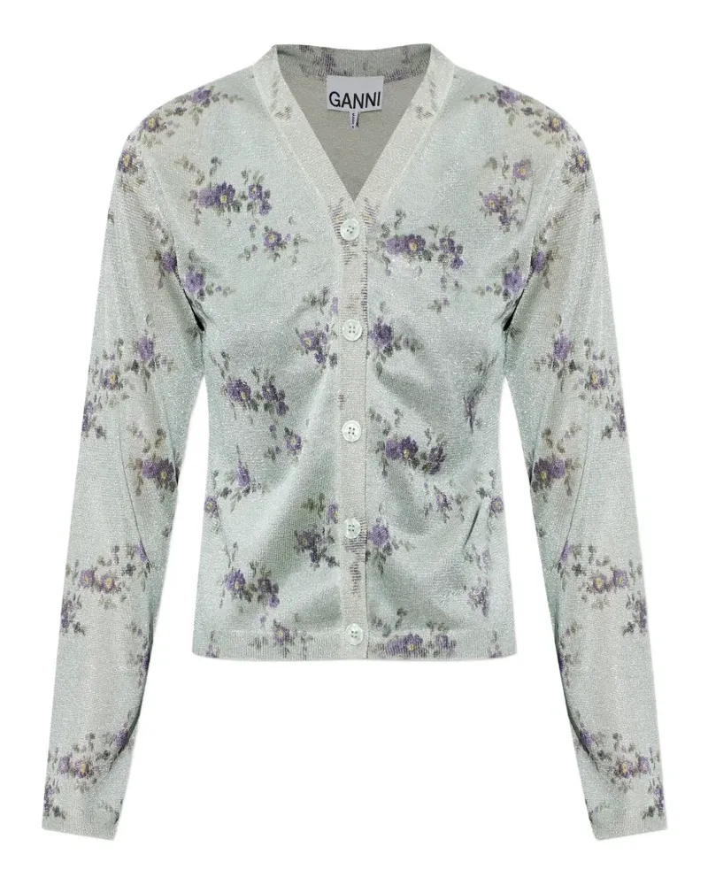 Ganni Metallic-Cardigan mit Blumenmotiv - Grün Grün
