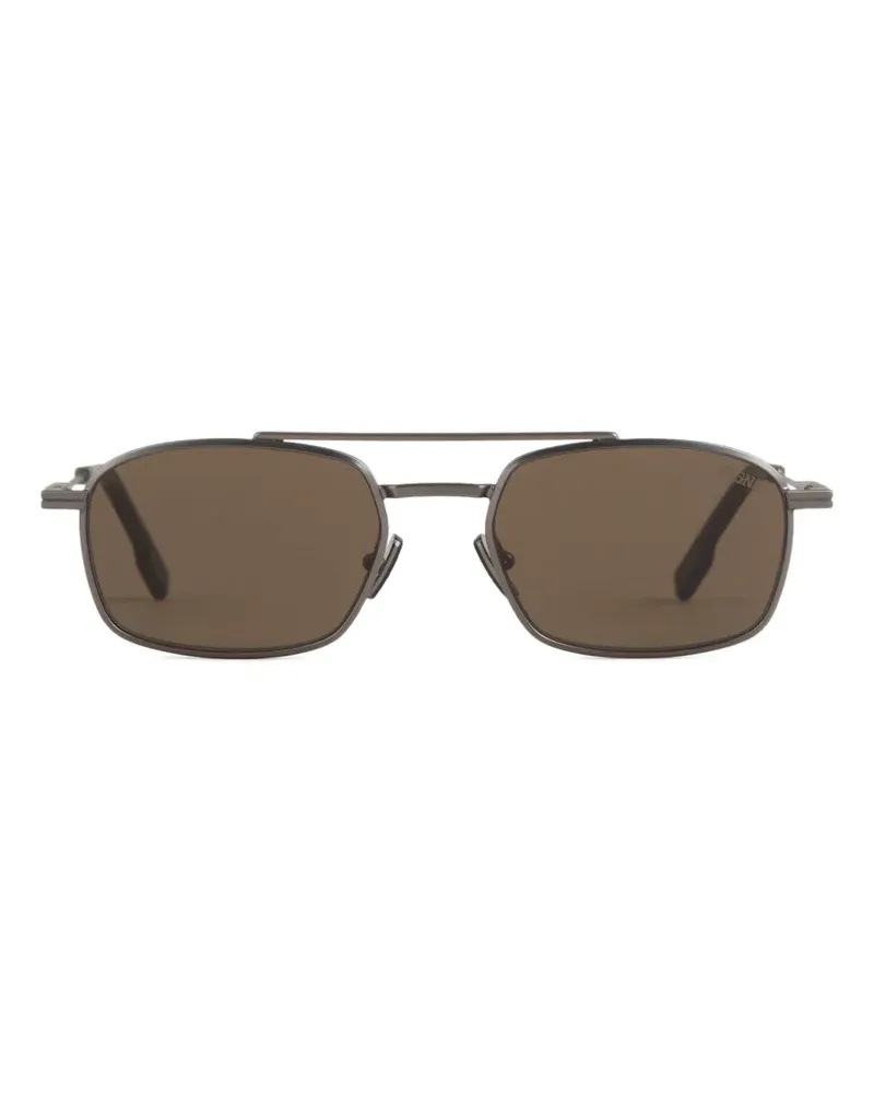 Ermenegildo Zegna Sonnenbrille mit eckigem Gestell - Silber Silber