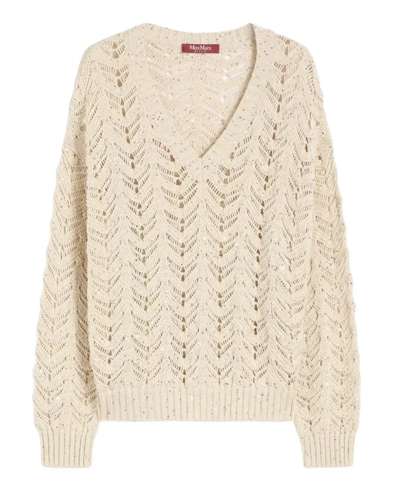 Max Mara openwork V-neck sweater - Nude Nude
