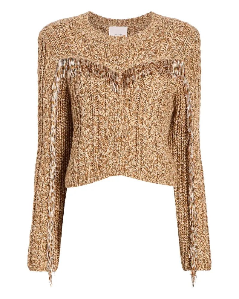 Cinq à Sept Lisabeth bugle-fringed sweater - Nude Nude