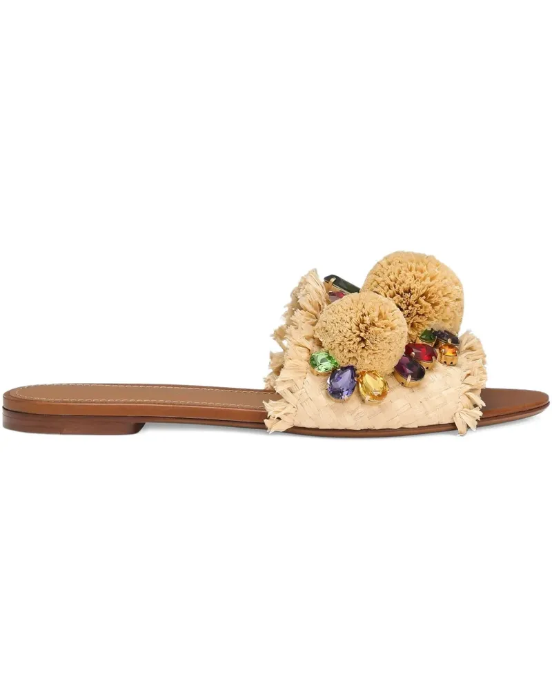 Dolce & Gabbana Pantoletten mit Bommel - Nude Nude