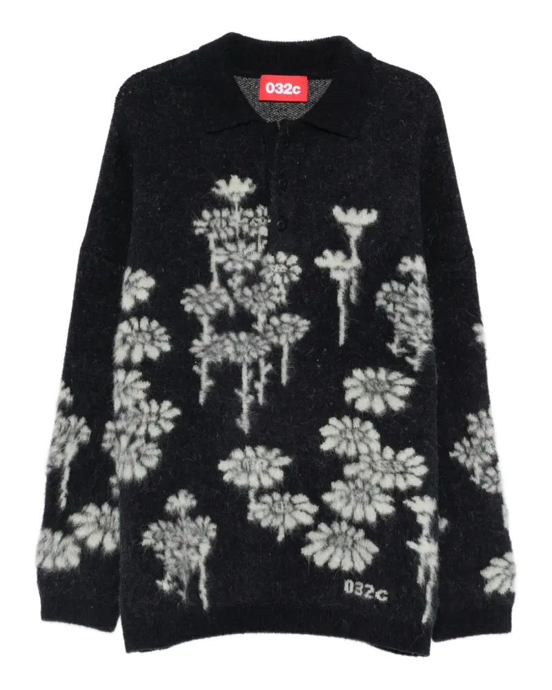 032c floral-print knit polo shirt - Schwarz Schwarz