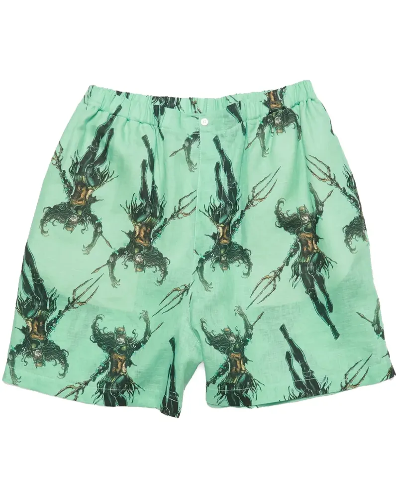 Acne Studios Shorts mit grafischem Print - Grün Grün