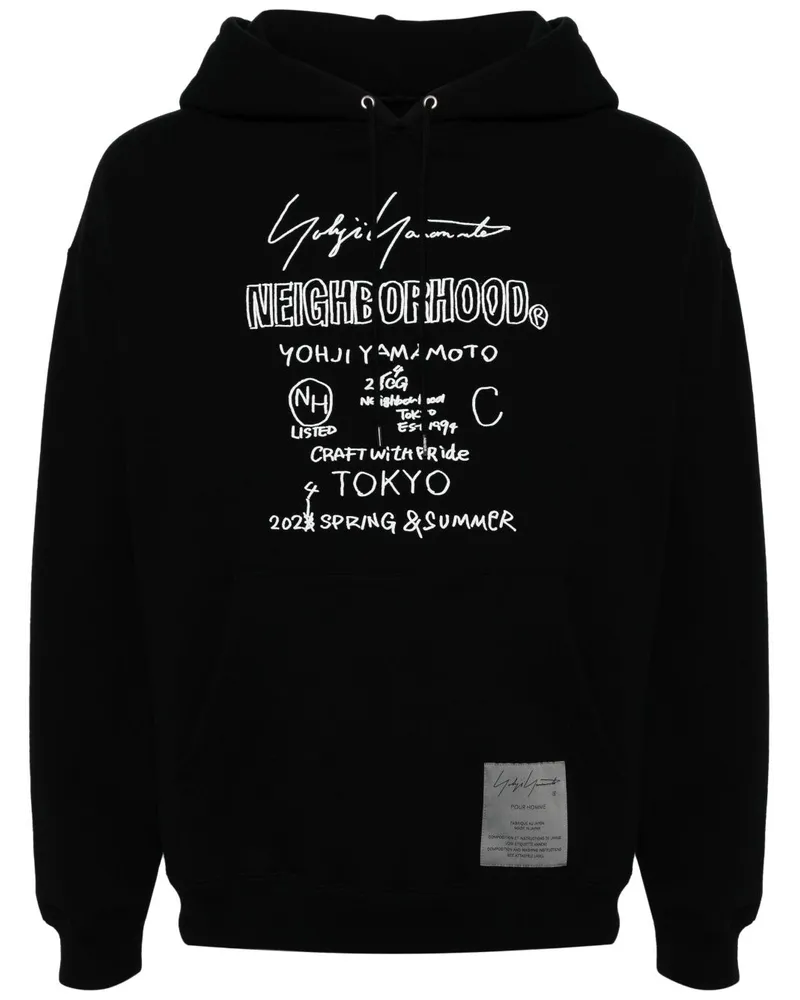 Yohji Yamamoto Hoodie mit Logo-Print - Schwarz Schwarz