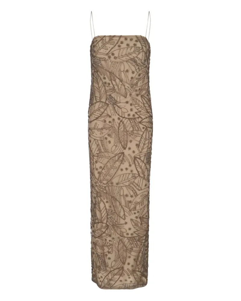 Ralph Lauren Perlenverziertes Kleid mit Blattmuster - Braun Braun