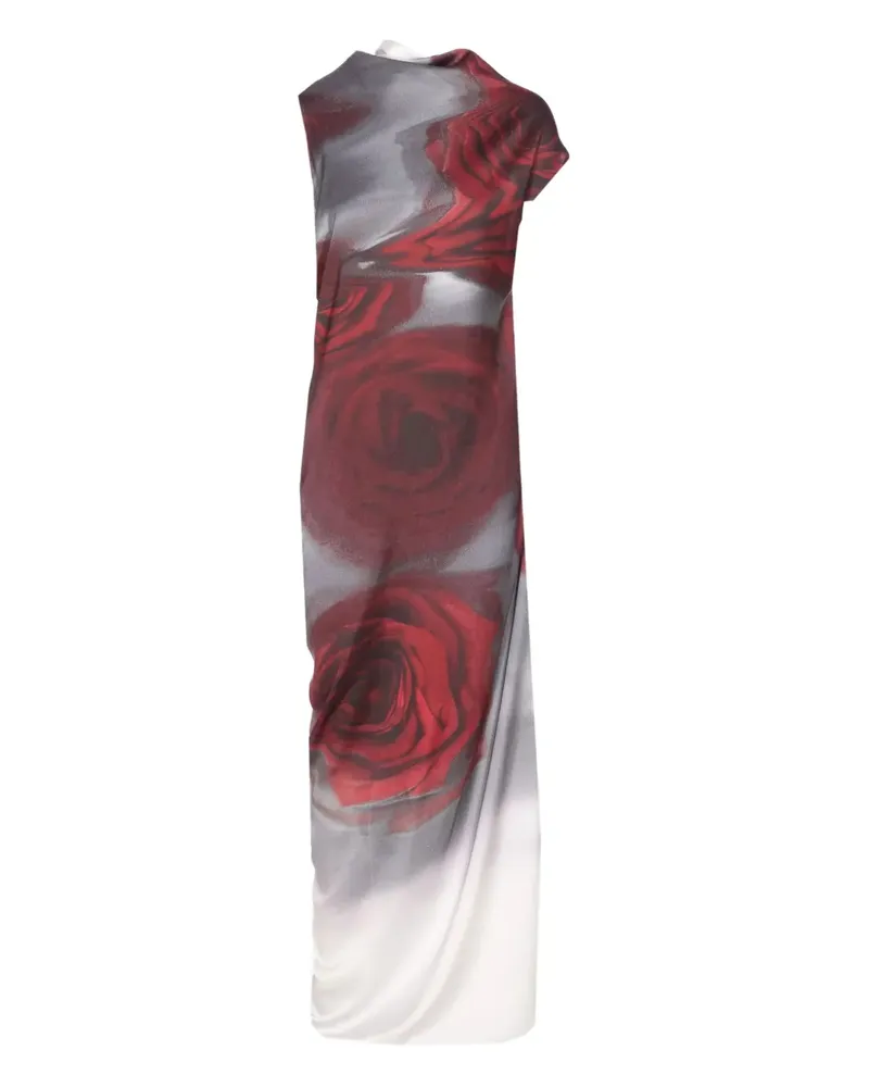 Jean Paul Gaultier draped blurry roses maxi dress - Rot Rot