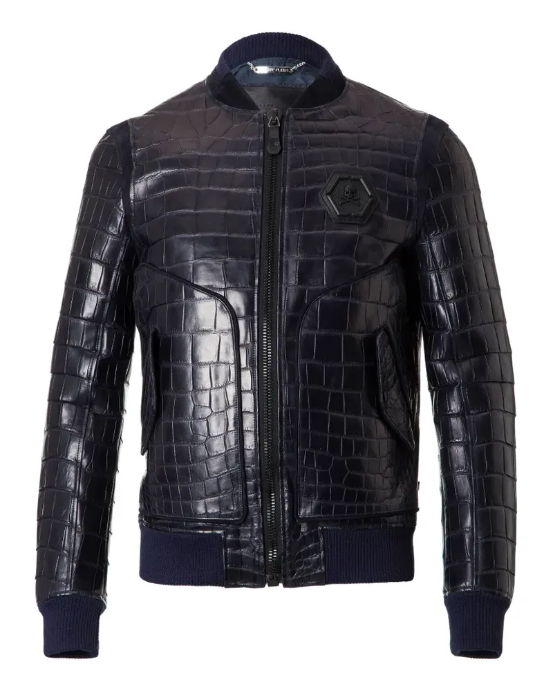 Philipp Plein James crocodile-effect leather jacket - Blau Blau