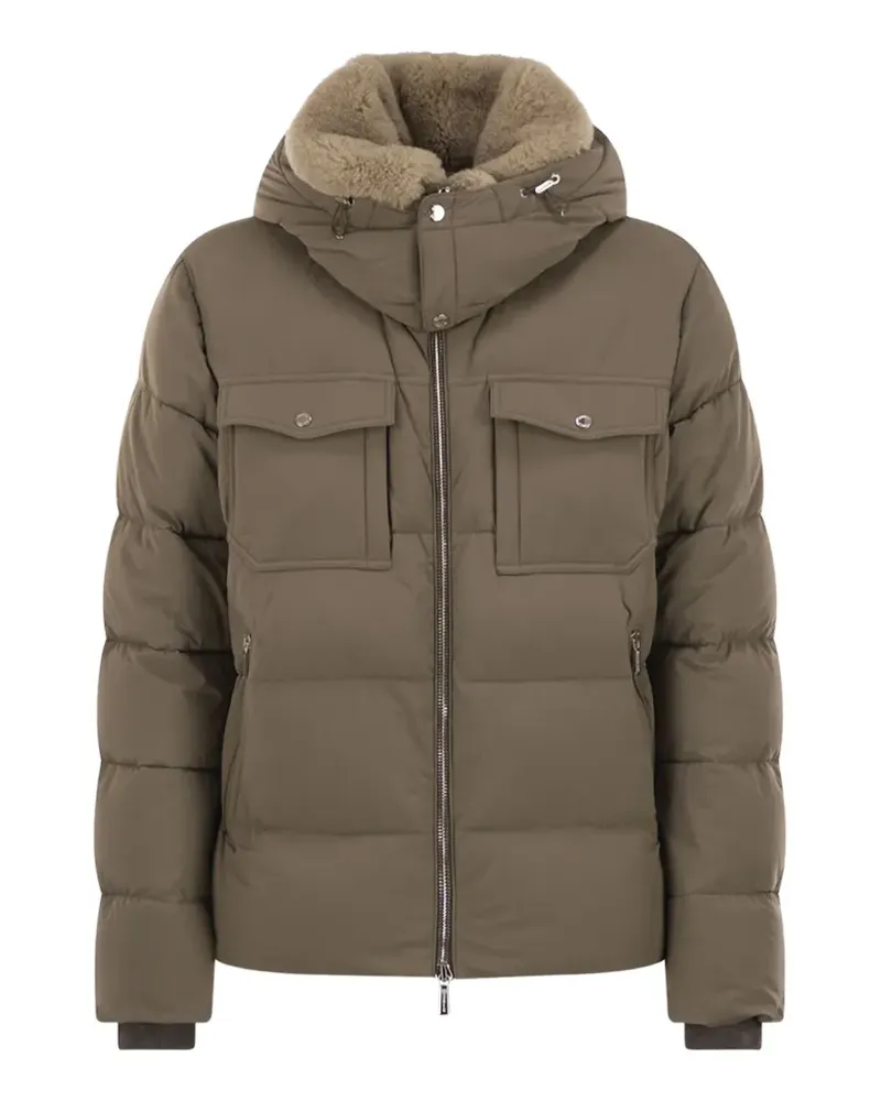 MOORER shearling-collar hooded puffer jacket - Braun Braun