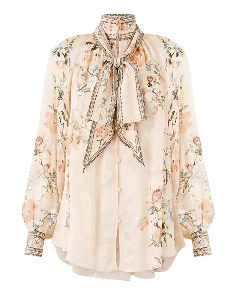 Camilla pussy-bow floral print top - Nude Nude