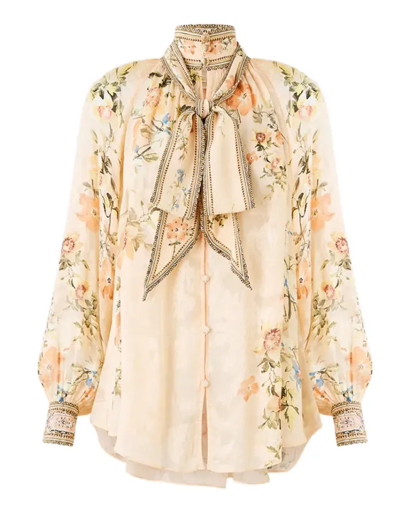 Camilla pussy-bow floral print top - Nude Nude