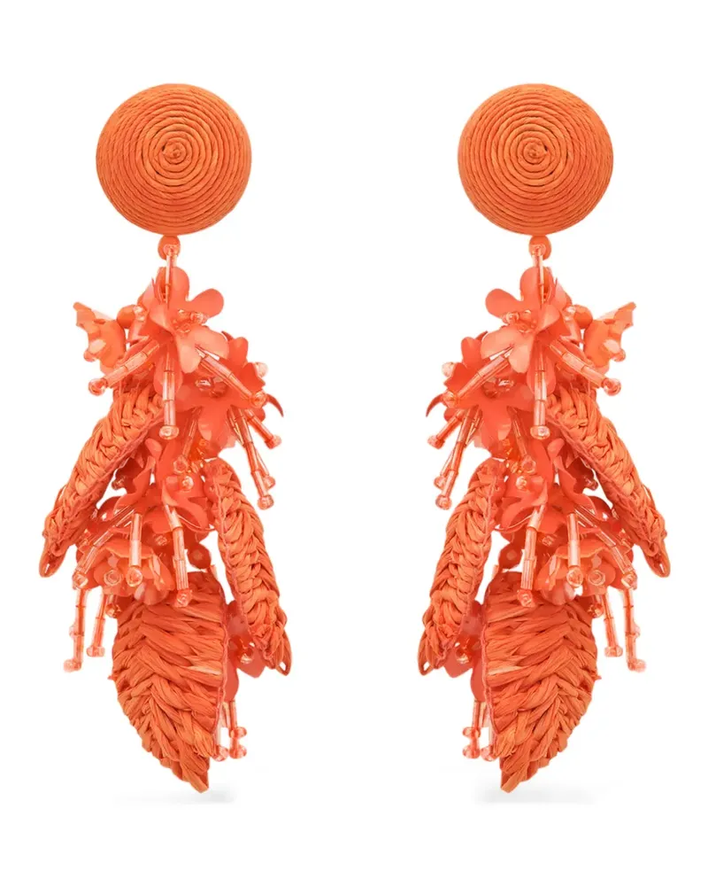 Oscar de la Renta Ohrclips mit Blumenstrauß-Detail aus Raffia - Orange Orange