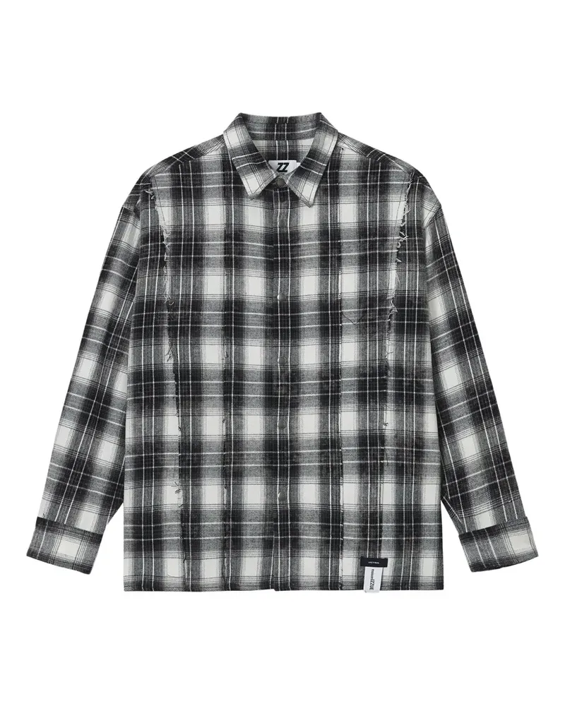 Izzue frayed-detailing check-pattern shirt - Schwarz Schwarz