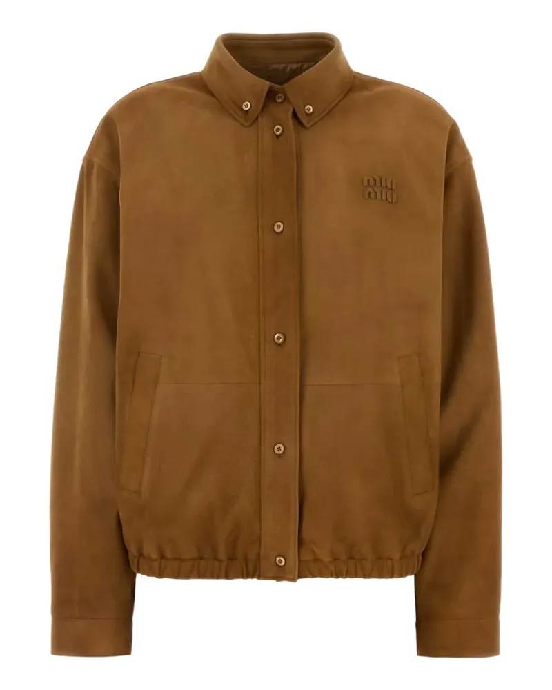 Miu Miu waxed suede logo-detail jacket - Braun Braun