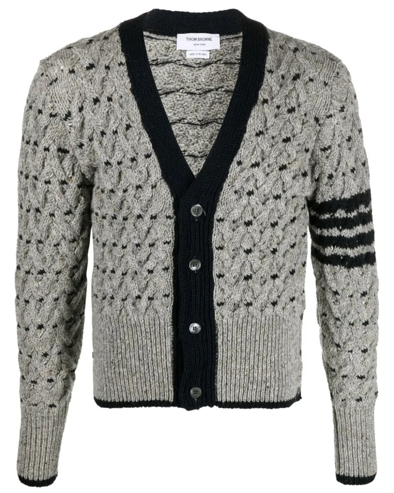 Thom Browne Zopfmuster-Cardigan mit 4-Streifen-Logo - Grau Grau