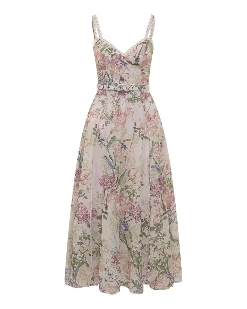 Charo Ruiz Iraso floral-print lace-trim midi dress - Rosa Rosa