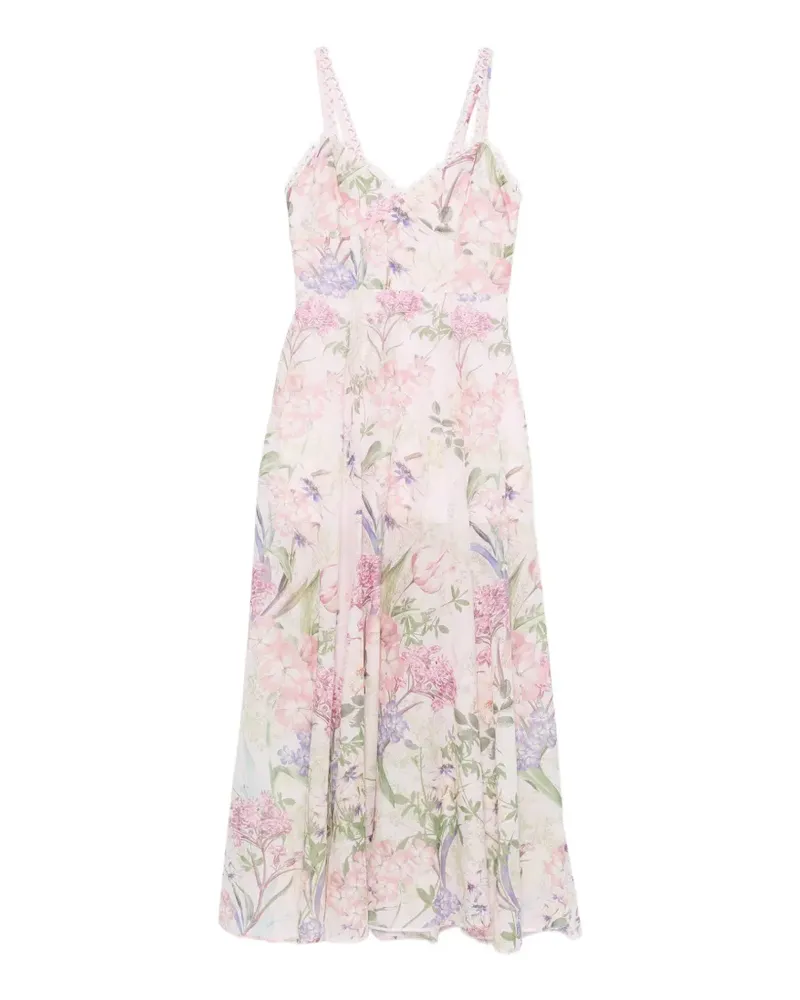 Charo Ruiz Iraso floral-print lace-trim midi dress - Rosa Rosa