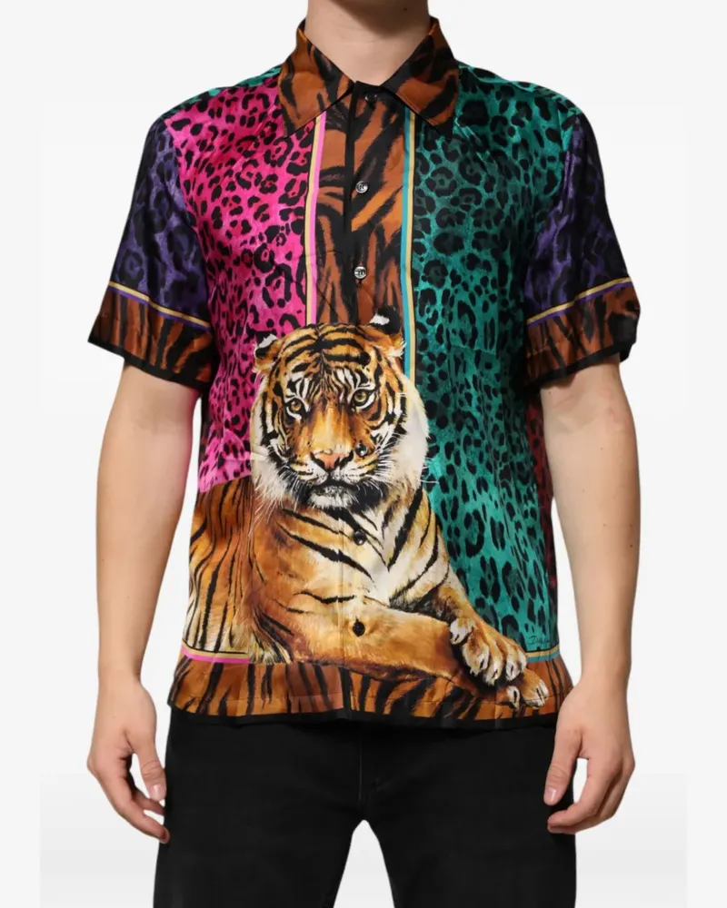 Dolce & Gabbana Seidenhemd mit Tiger-Print - Braun Braun