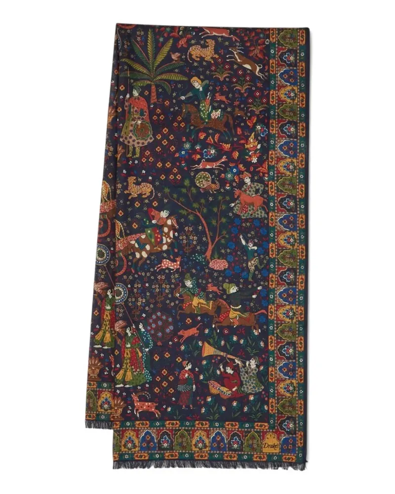 Drake's Mughal Garden print scarf - Blau Blau