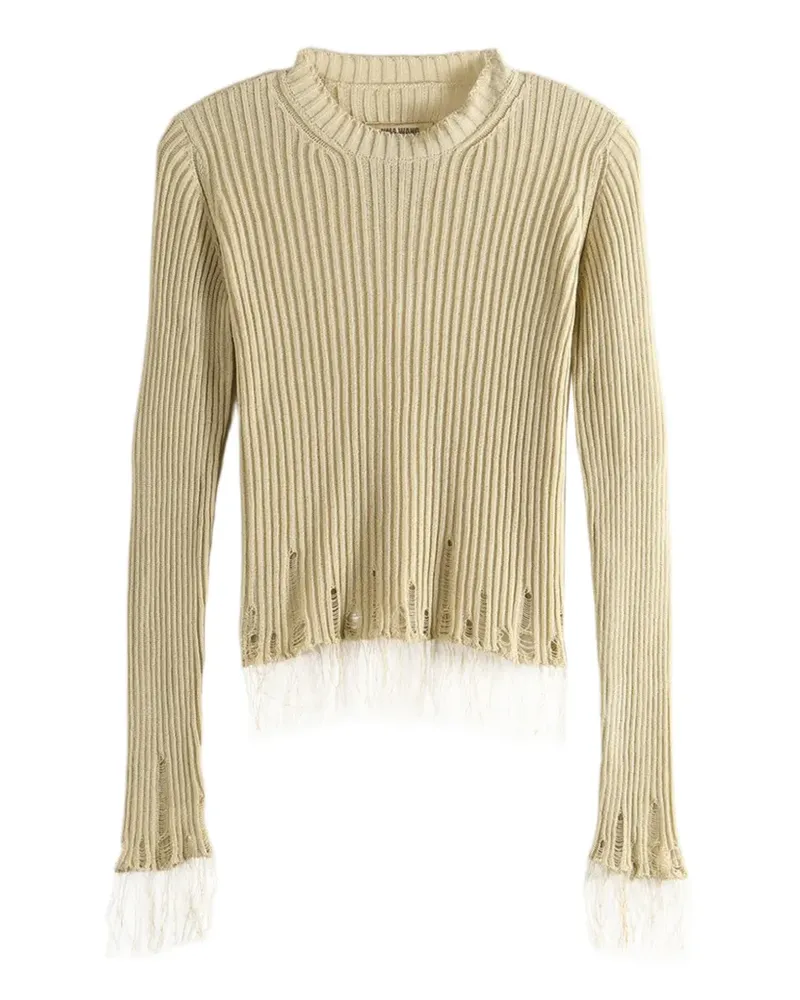 Uma Wang distressed-effect fringed sweater - Nude Nude