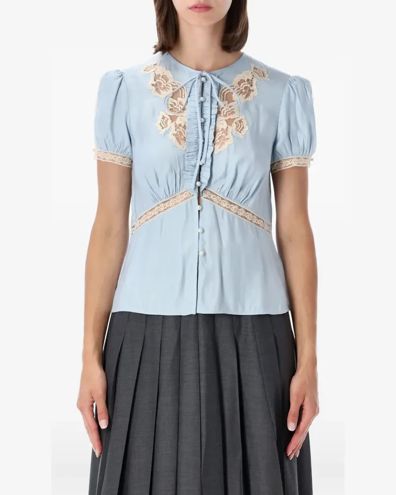 Self-Portrait lace-trim ruffled blouse - Blau Blau
