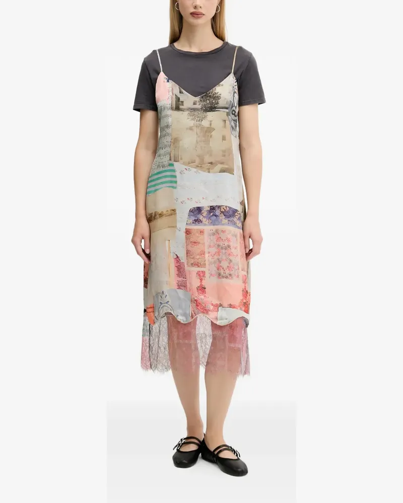 Desigual patchwork lace midi dress - Nude Nude