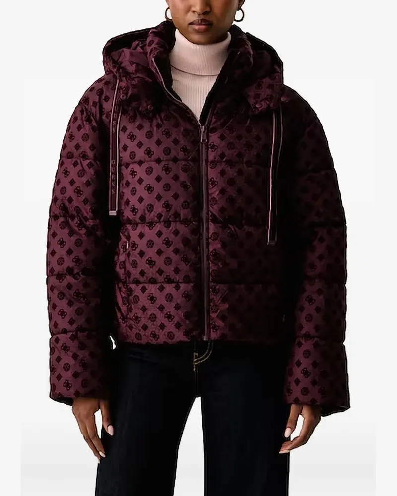 Guess 4G monogram-print hooded puffer jacket - Rot Rot