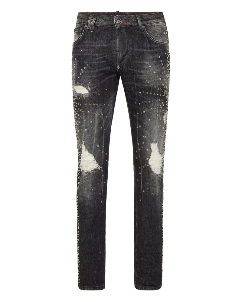 Philipp Plein Jeans im Distressed-Look mit Nieten - Grau Grau