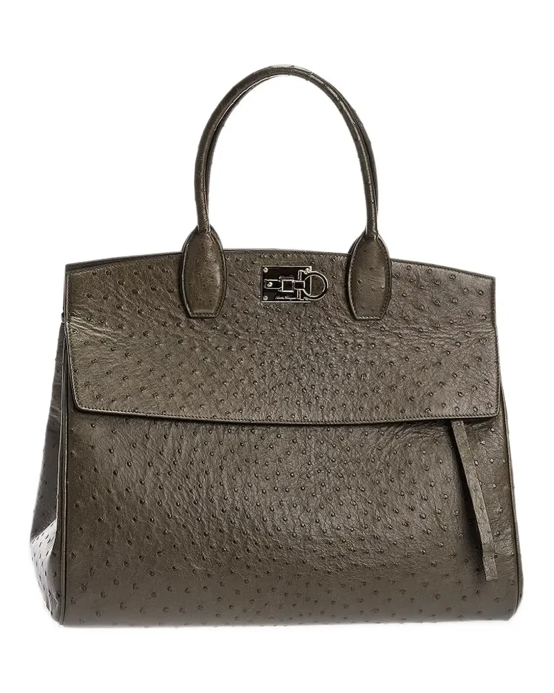 Ferragamo Gancini ostrich-leather tote bag - Grün Grün