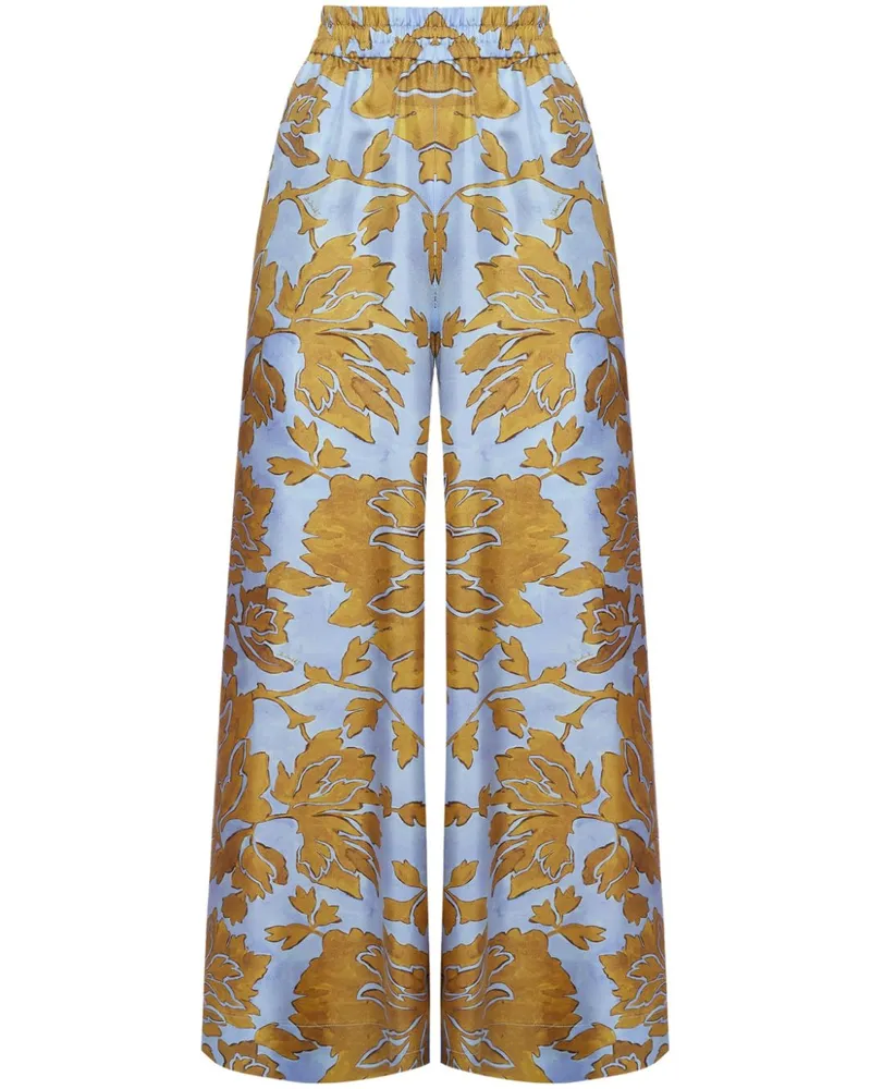 La DoubleJ Palazzohose aus Seide mit Blumen-Print - Gelb Gelb