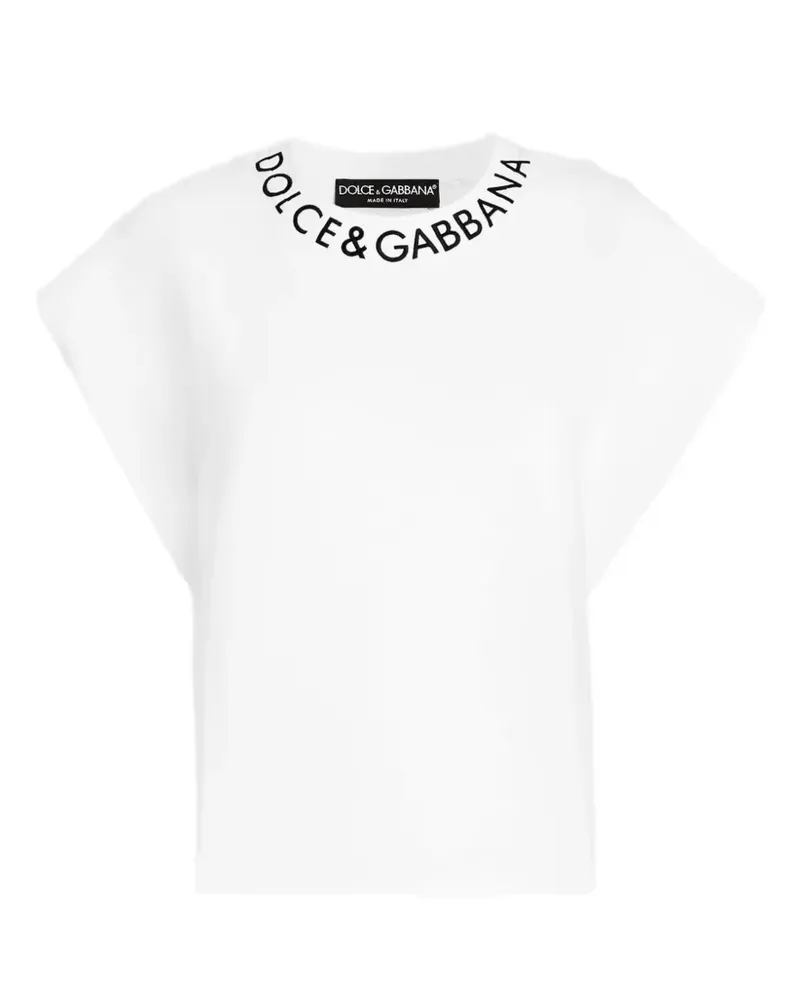 Dolce & Gabbana T-Shirt mit aufgesticktem Logo - Weiß Weiß
