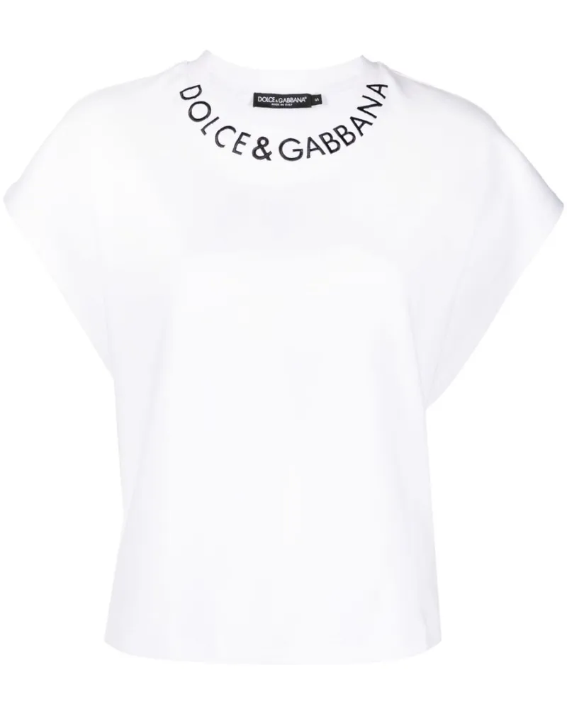 Dolce & Gabbana T-Shirt mit aufgesticktem Logo - Weiß Weiß