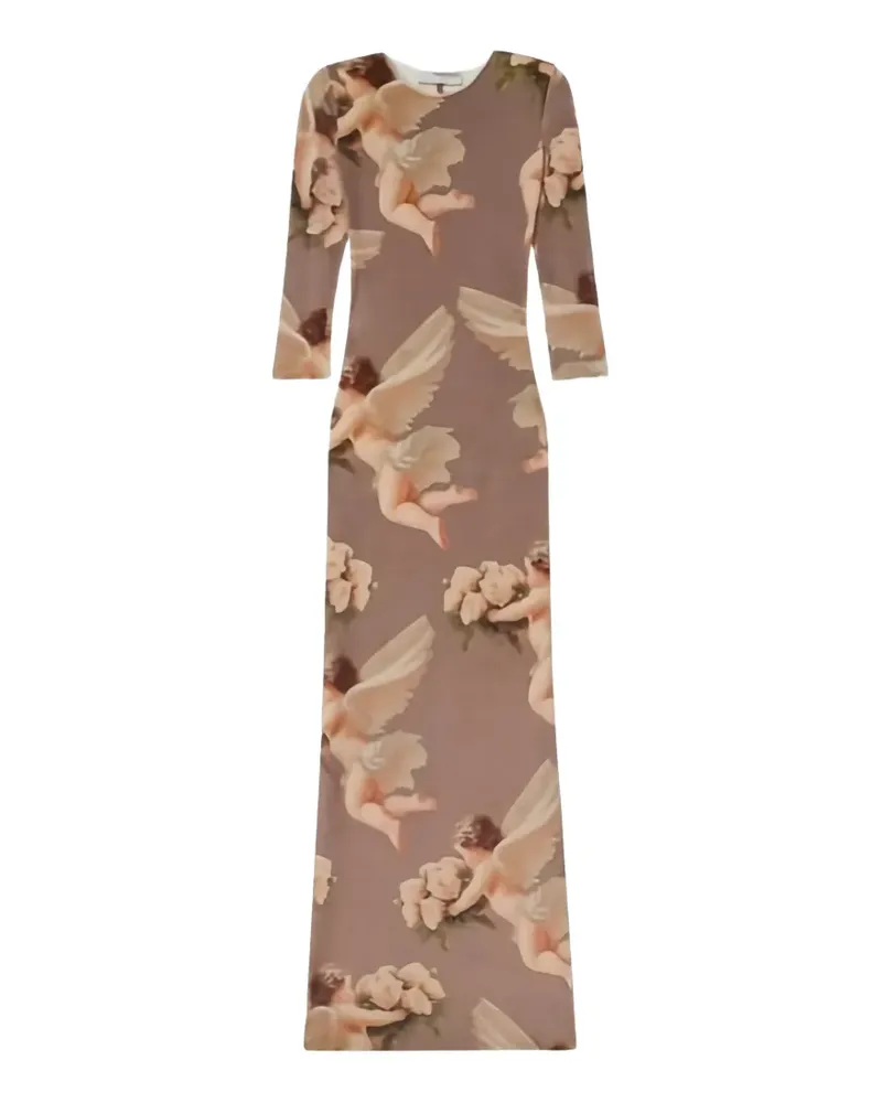 Fiorucci Bouquet Angels-print long-sleeve maxi dress - Braun Braun