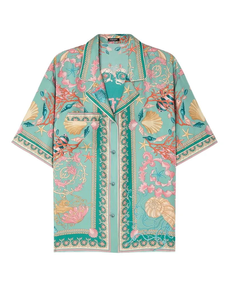 Versace Kurzärmeliges Underwater Barocco Hemd - Grün Grün