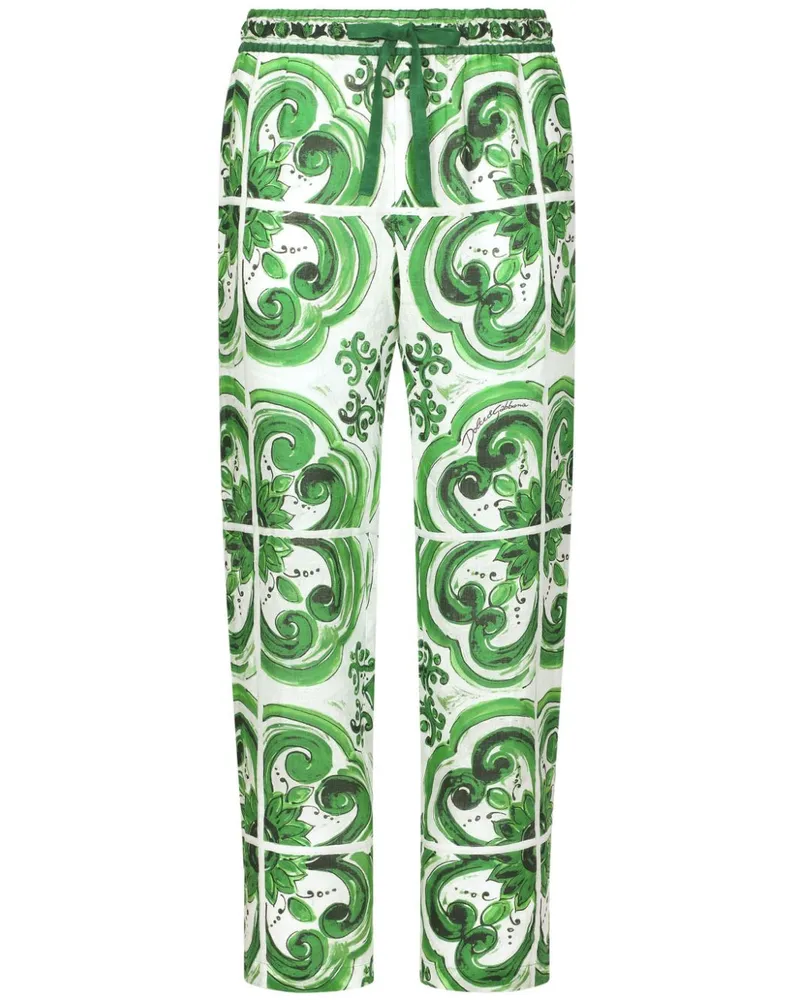 Dolce & Gabbana Leinenhose mit Majolica-Print - Grün Grün