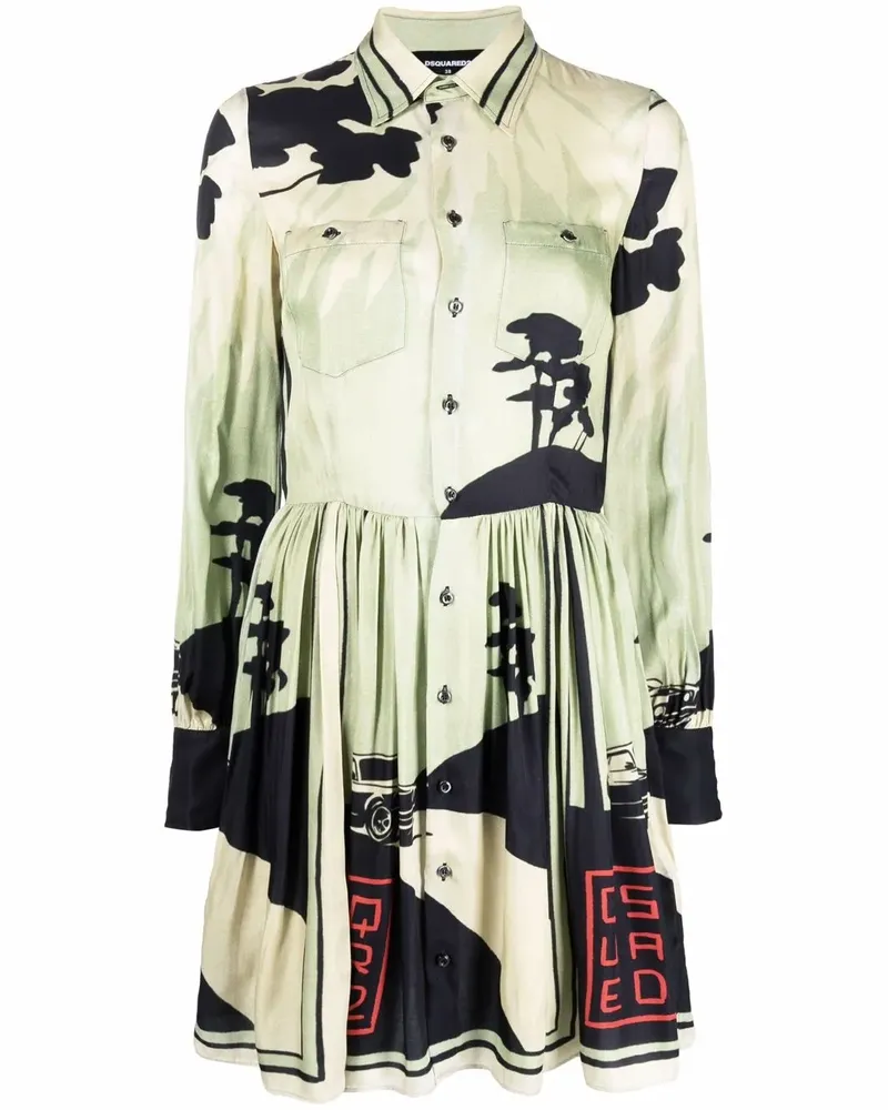 Dsquared2 Hemdkleid mit grafischem Print - Grün Grün