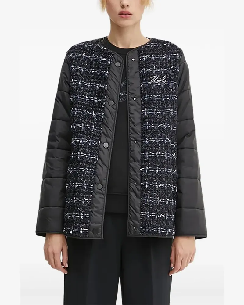 Karl Lagerfeld Wattierte Jacke mit Tweed-Einsatz - Schwarz Schwarz