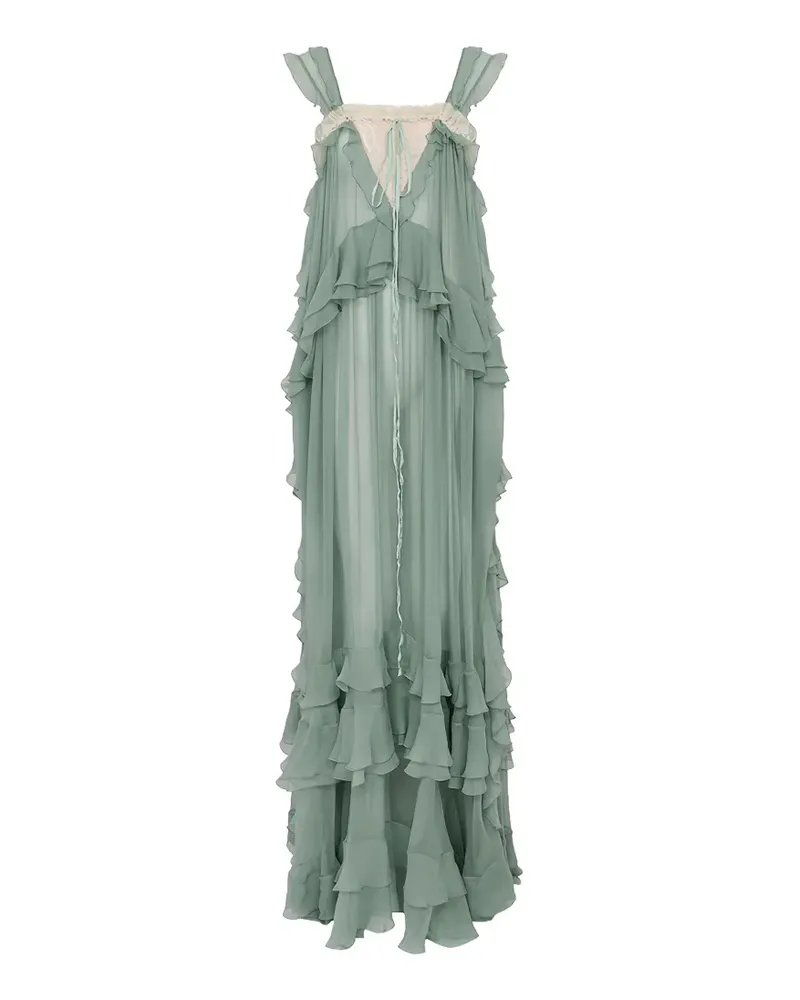 Chloé ruffled lace-insert maxi dress - Grün Grün