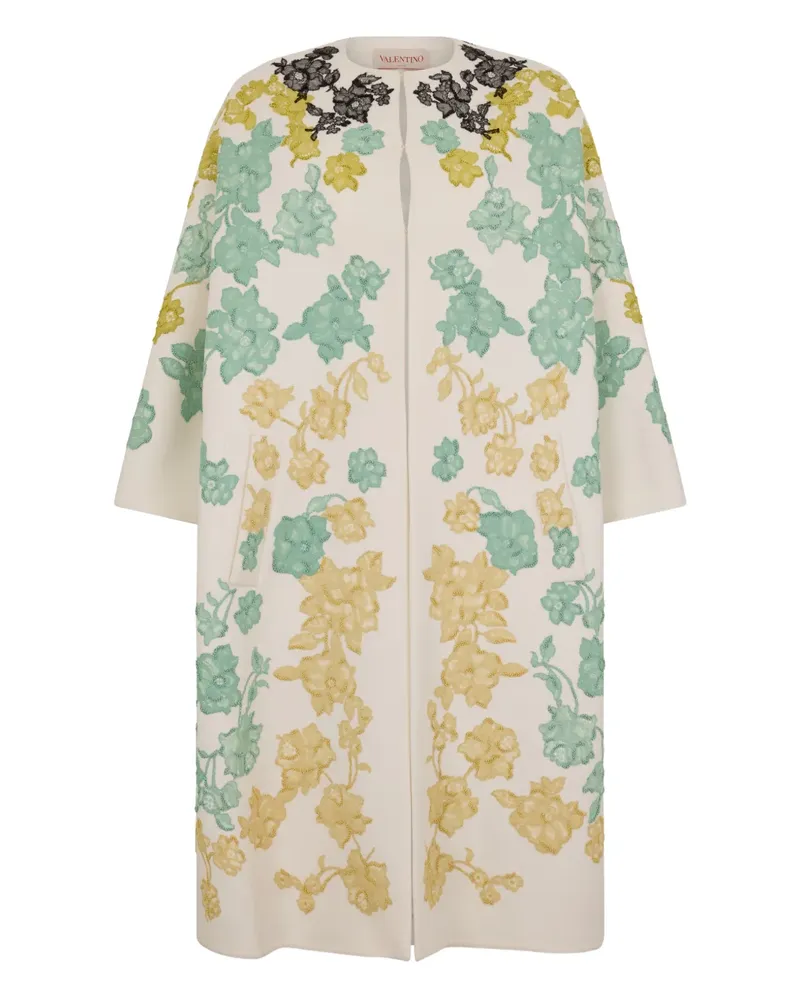 Valentino Garavani floral-embroidered coat - Nude Nude