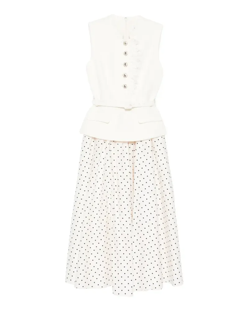 Self-Portrait polka-dot belted midi dress - Nude Nude